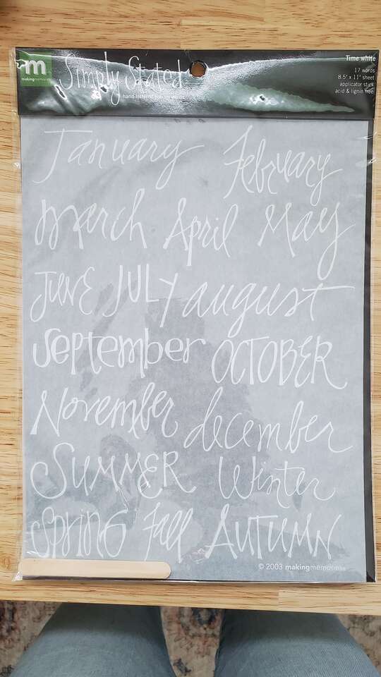 month and seasons rub-on transfer in white--2 sheets