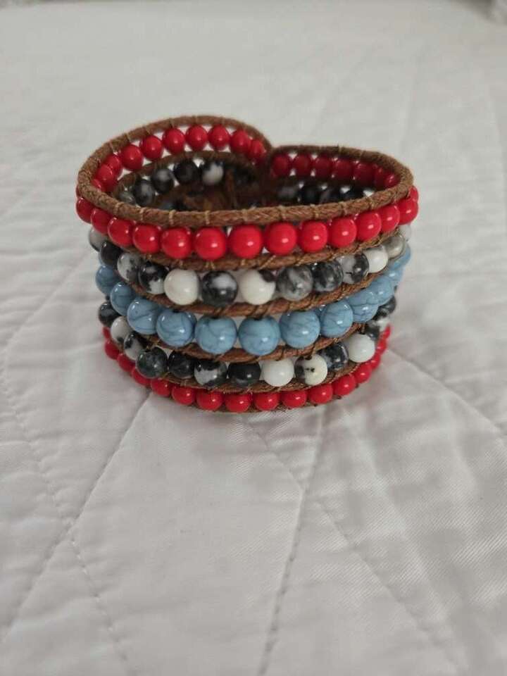 turquoise silver red beaded bracelet