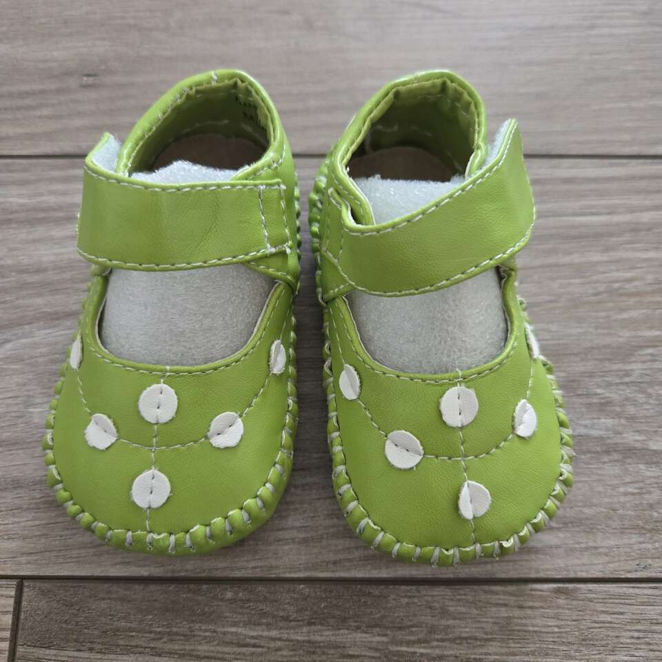 baby shoe green polka dot