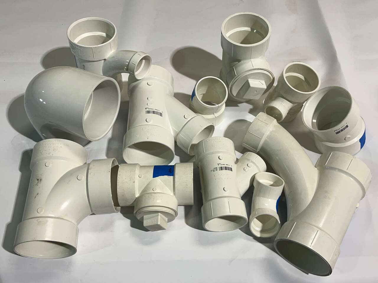 >90% OFF!! New PVC-DWV Plumbing Fittings - 1.5"-8" diam. - WYEs, Tees, Elbows, Bushings, Couplings - BULK OFFERS WANTED