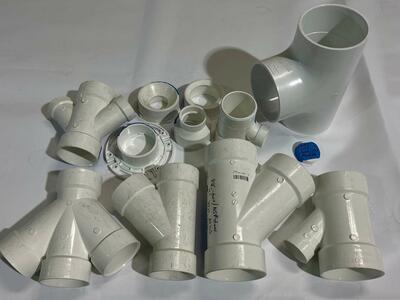 >90% OFF!! New PVC-DWV Plumbing Fittings - 1.5"-8" diam. - WYEs, Tees, Elbows, Bushings, Couplings - BULK OFFERS WANTED