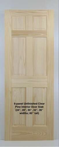 45% OFF! - NEW Unfinished Solid Wood Interior Door slabs - 6-Panel - Radiata Pine - 32" + 36" - 80" tall