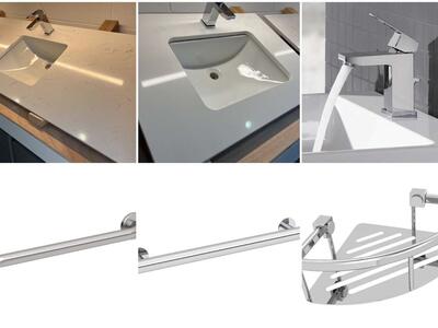 75% OFF! NEW Bathroom Countertops, Sinks, Faucet, Safety Handles, Corner Baskets, Towel Bars - Residential & Commercial