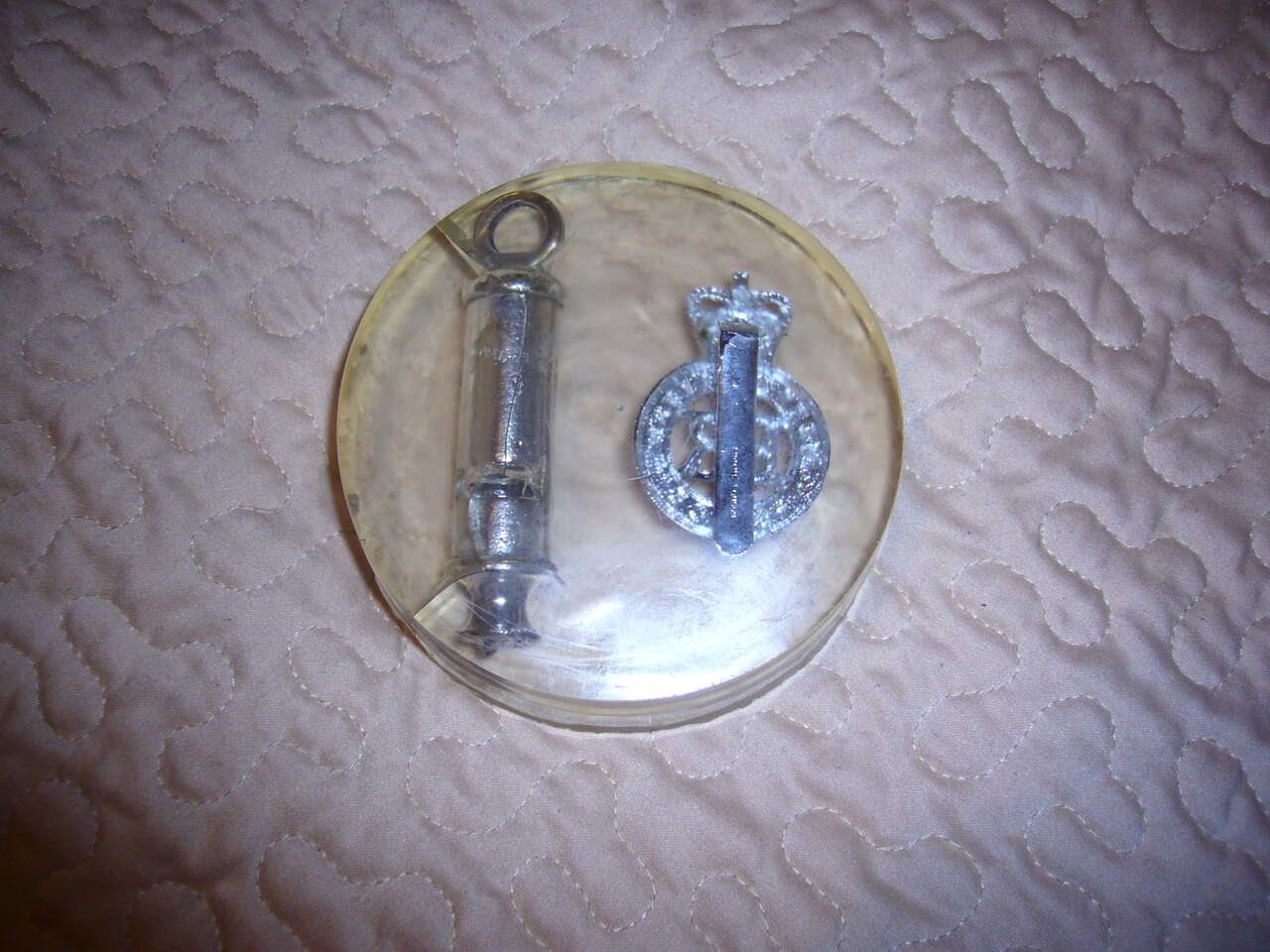 REDUCED. Vintage, silver police whistle and badge. WOW!