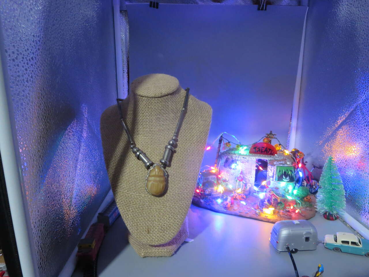 Antique Egyptian revival camel bone slab sterling silver