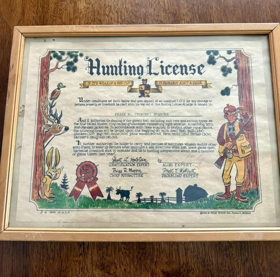 Vintage 1955 Hunting License (gag)