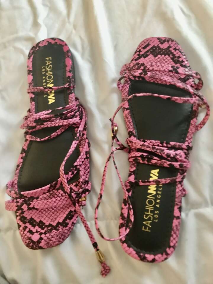 Pink fashion nova wrap up sandals