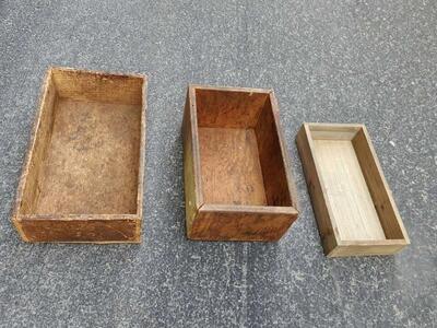 wood boxes, asst. sizes, vtg, good condition