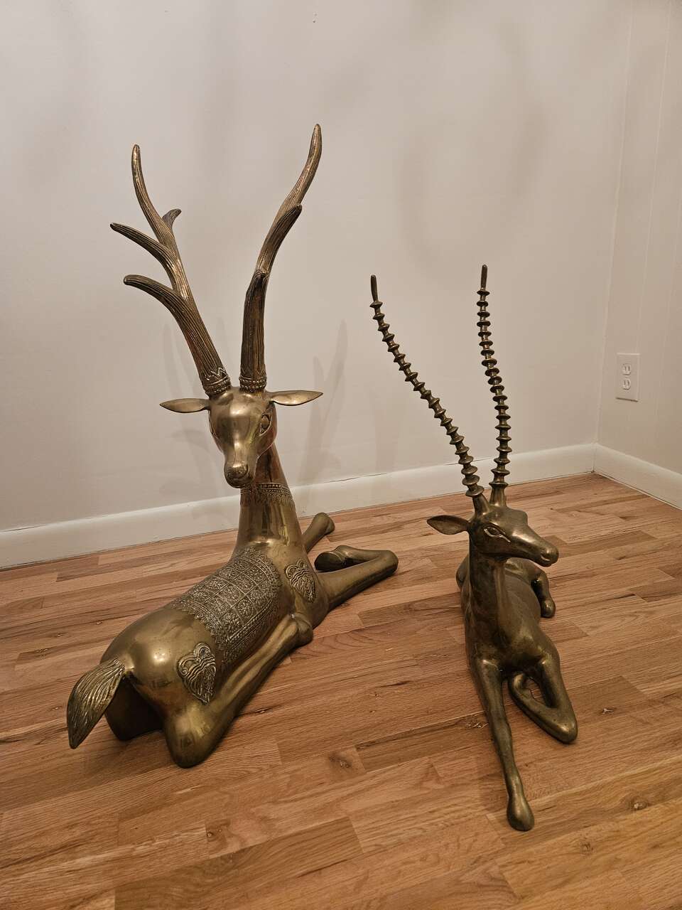 Antique large brass deer and ram statues