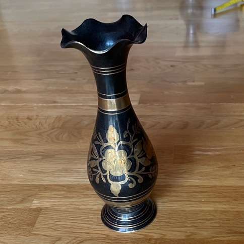Vintage Brass Black And Gold Vase
