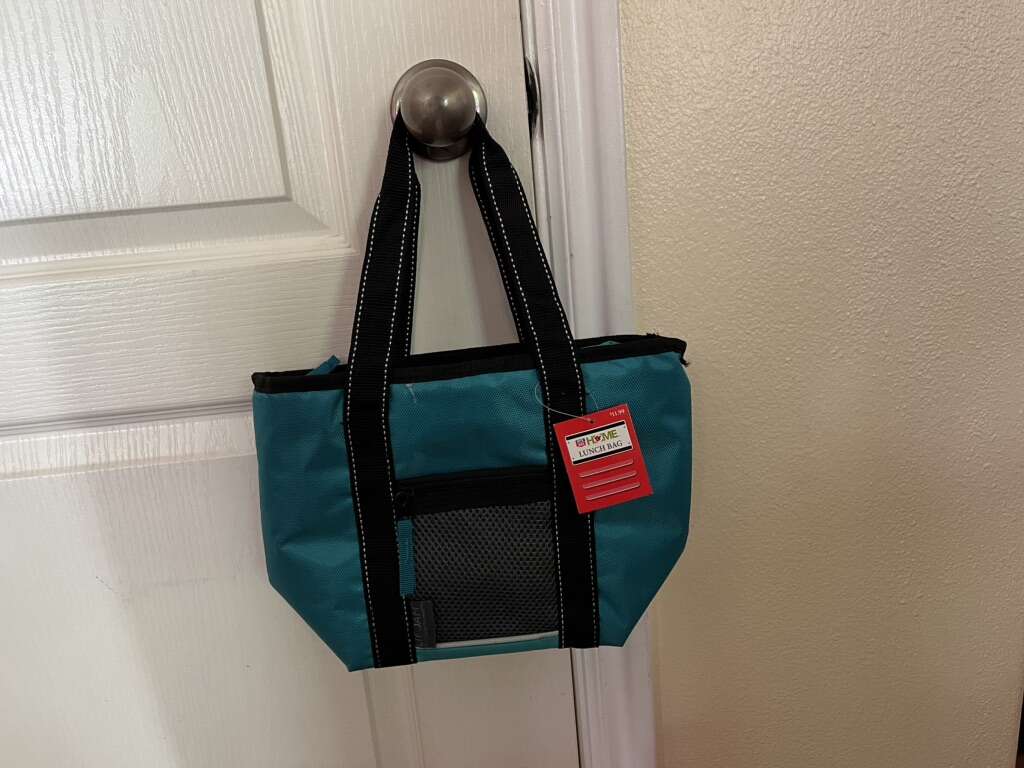 NEW Turquoise Lunch Bag With Black Handles.