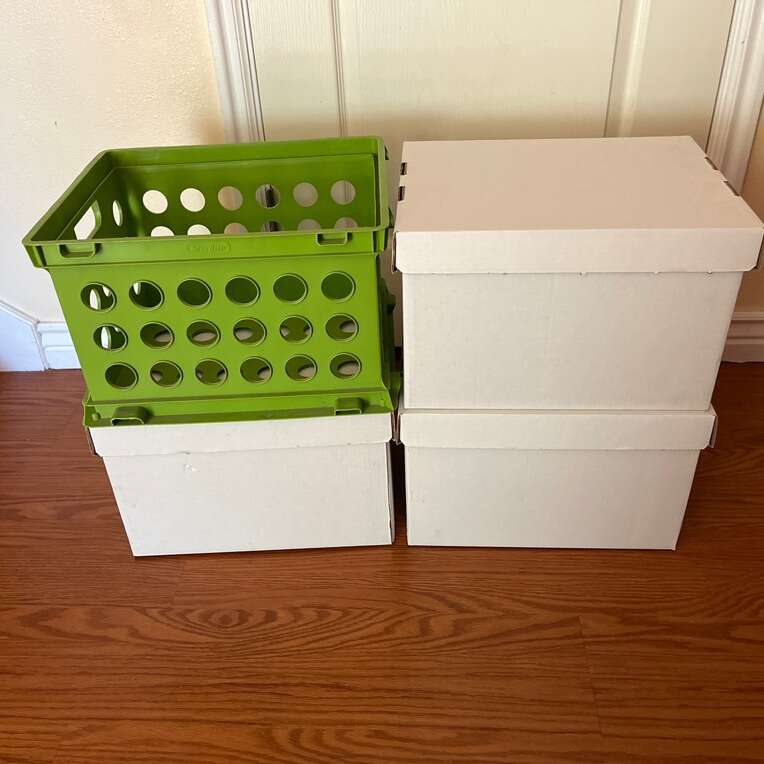 Set Of 3 Banker Boxes & 1 Plastic Storage Box
