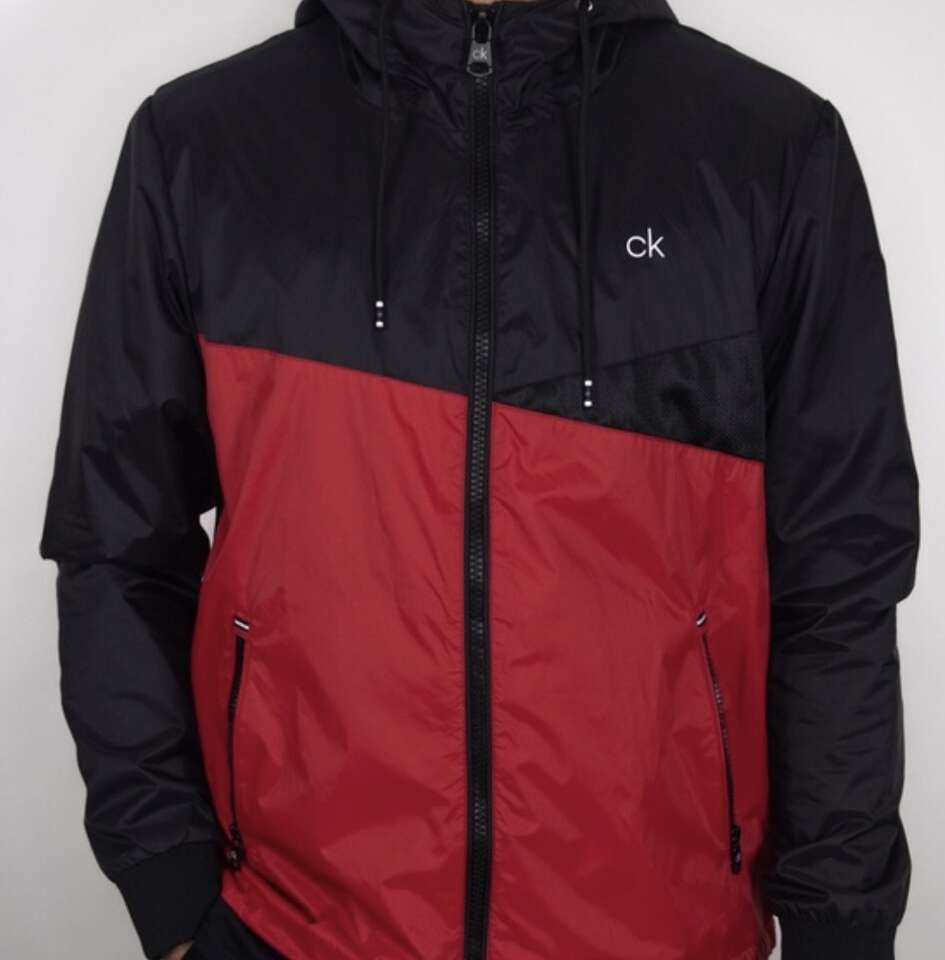 NEW Men’s XL Black-Red CK Hooded Windbreaker