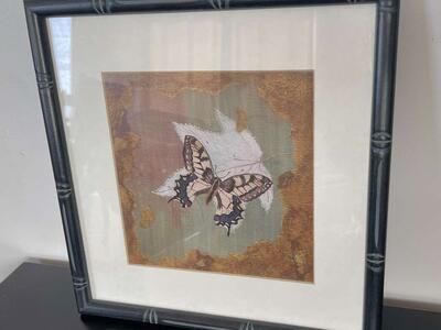 Butterfly fall nature inspired framed wall art print. Black bamboo frame. 13” square. $10