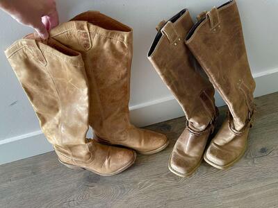 Bundle of 2 women’s Steve Madden tall leather pull-on western/ cowboy boots. Size 5.5-6, well aged -$30 for both