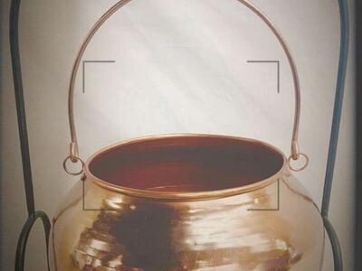 New Rare/retired Halloween Pottery Barn Large hammered gold Cauldron witch decor/ server w/tall black iron stand, Nice! $135