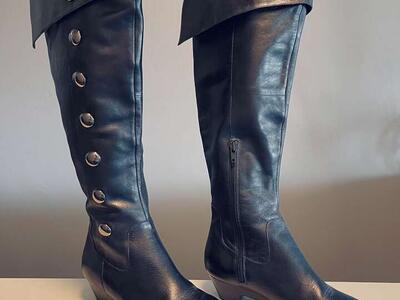 Jessica Simpson Tall Black fold over/low wedge Silver Button Boots, Halloween, Pirate - Size 5/ 5.5- $45