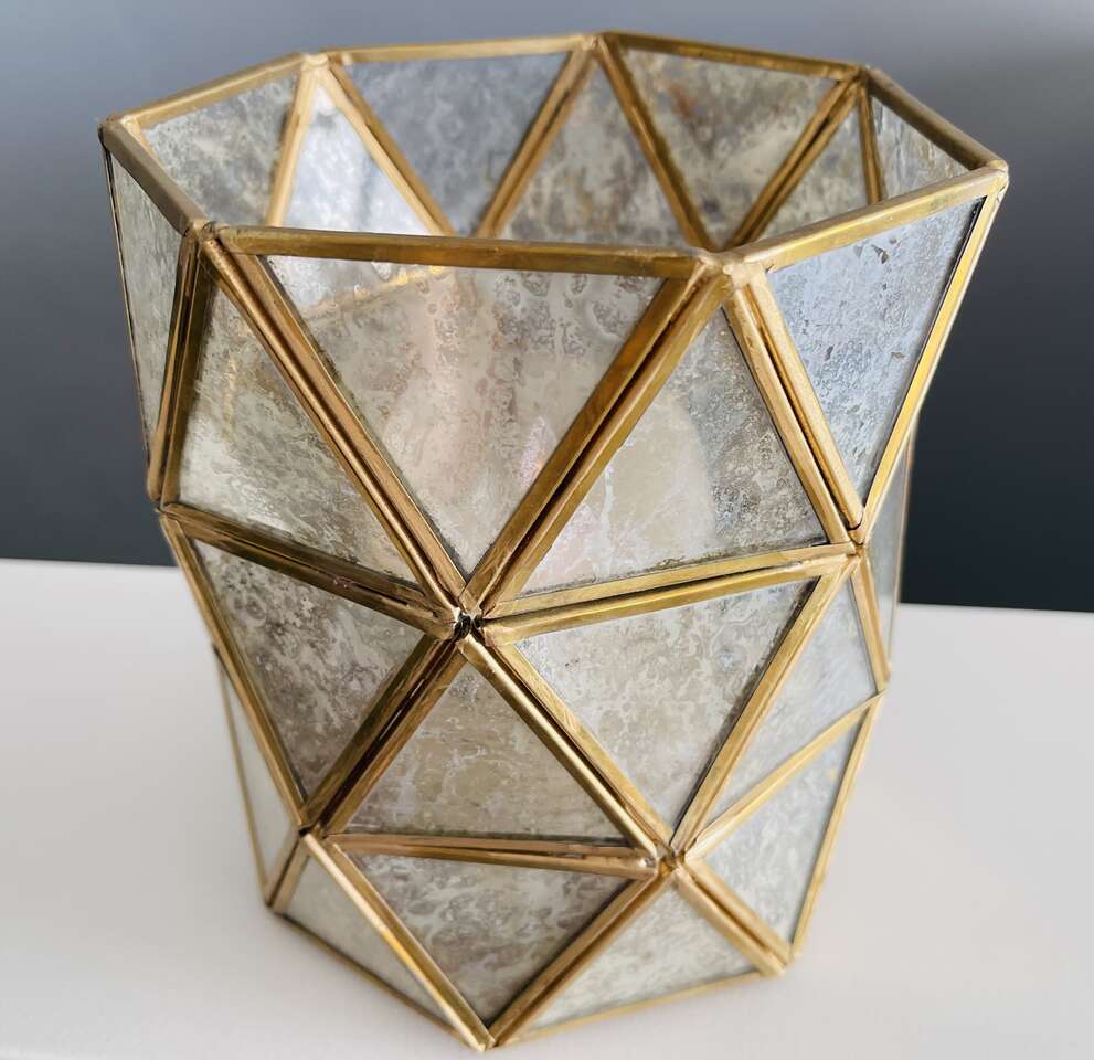 Beautiful Large Modern Gold Mercury Glass Hurricane Candle Holder, New, Fall Home Decor- $15