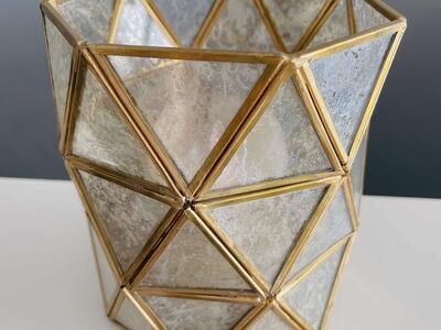 Beautiful Large Modern Gold Mercury Glass Hurricane Candle Holder, New, Fall Home Decor- $15