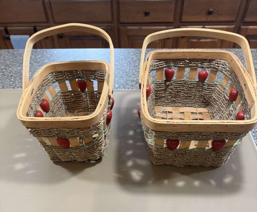 Kansas Handwoven Wood Picnic Basket Lot