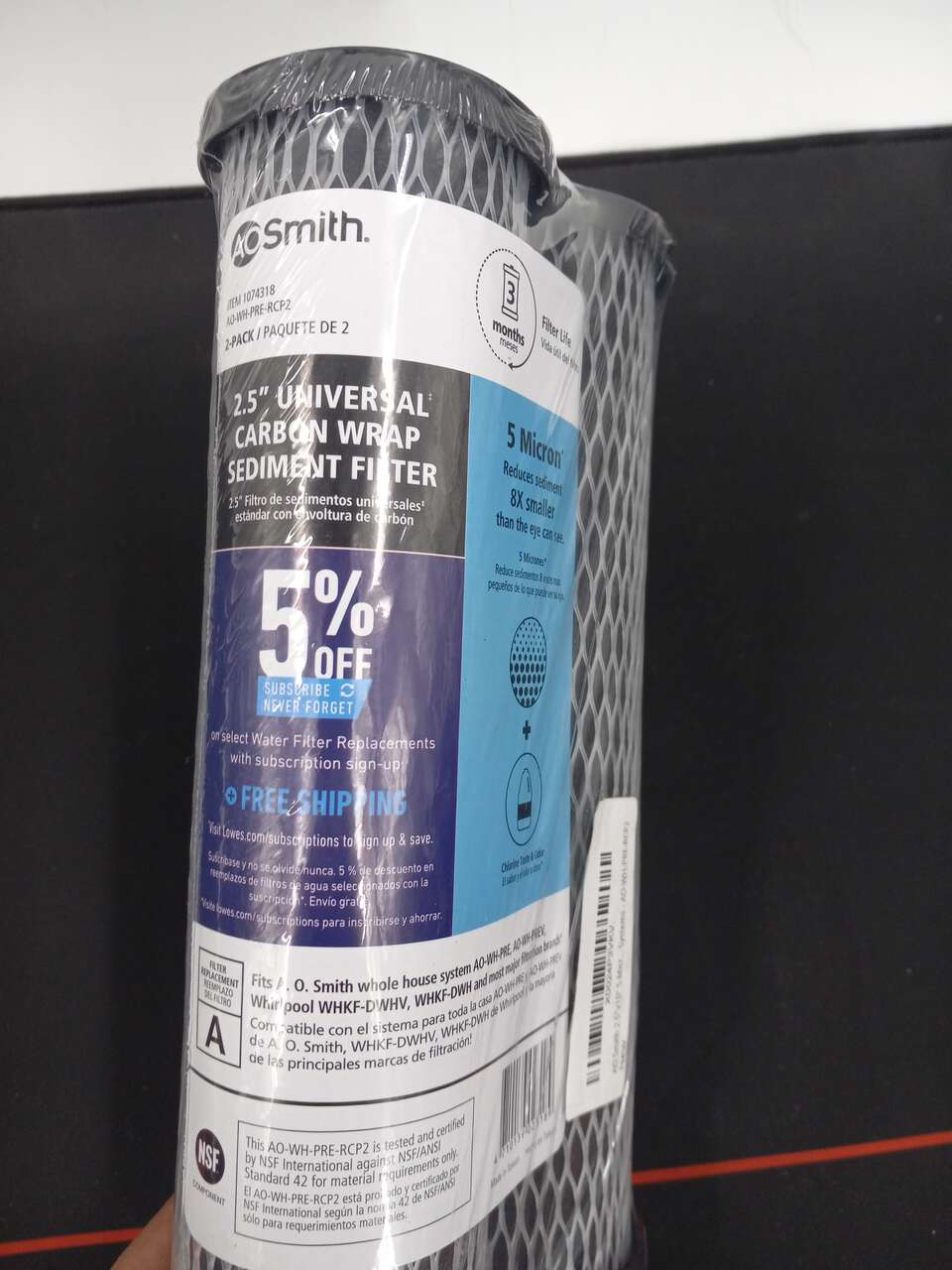 AO Smith 2.5"x10" 5 Micron Carbon Wrap Sediment Water Filter Replacement Cartridge - 2 Pack