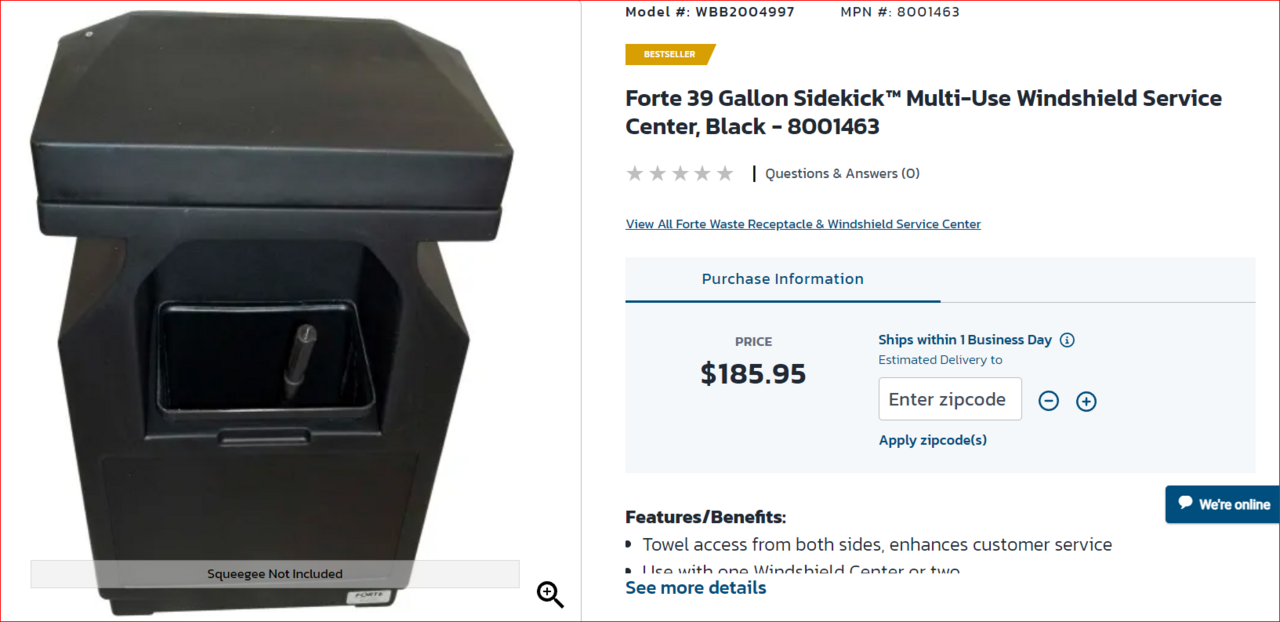 Forte 39 Gallon Sidekick™ Multi-Use Windshield Service Center, Grey