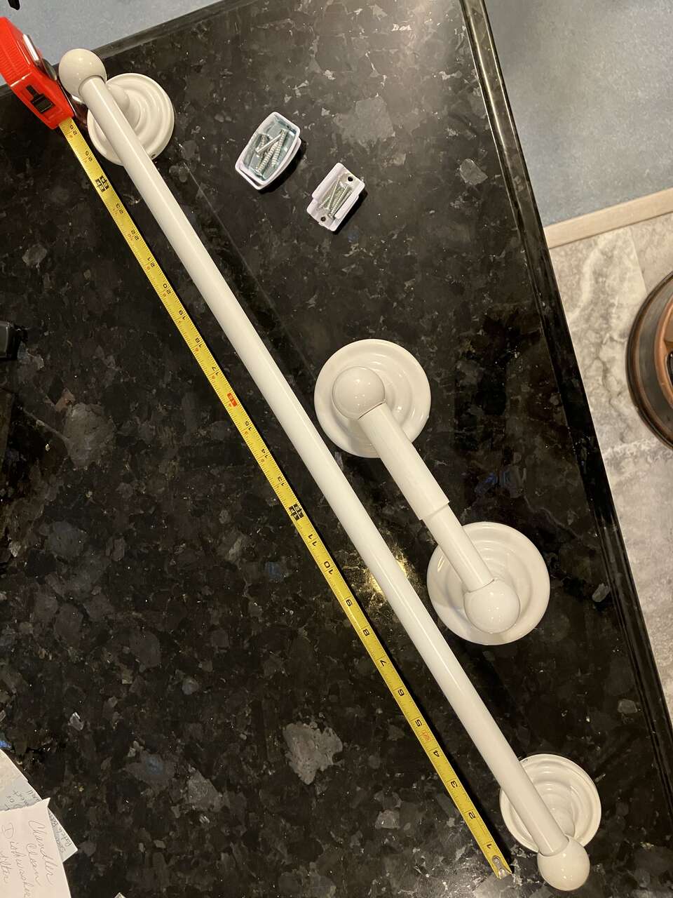 TOWEL BAR with WHITE METAL SUPPORTS, TOILET PAPER CERAMIC SUPPORTS