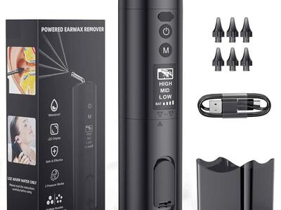 Ear Wax Removal Electric Ear Cleaner with 3 Adjustble Modes 6 Reusable Tips, LED Display, IPX7 Waterproof, USB-C Charging
