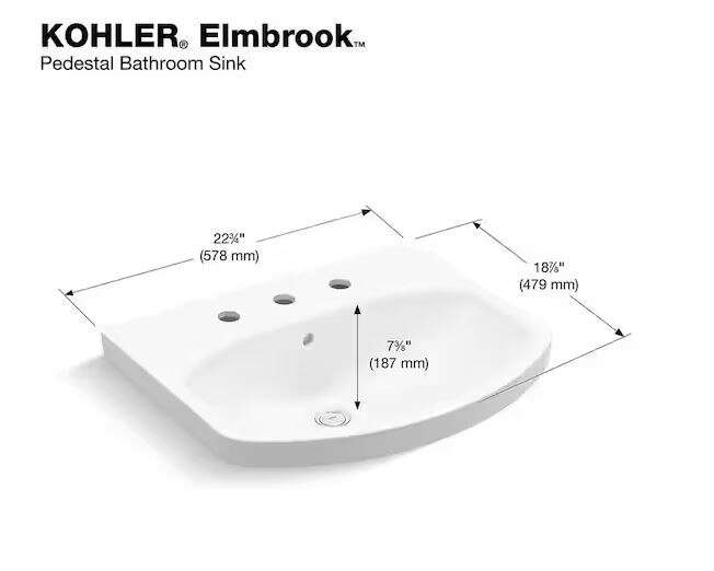 KOHLER Elmbrook 24 in. Pedestal Sink Basin in White with 8 in. Widespread Faucet Holes