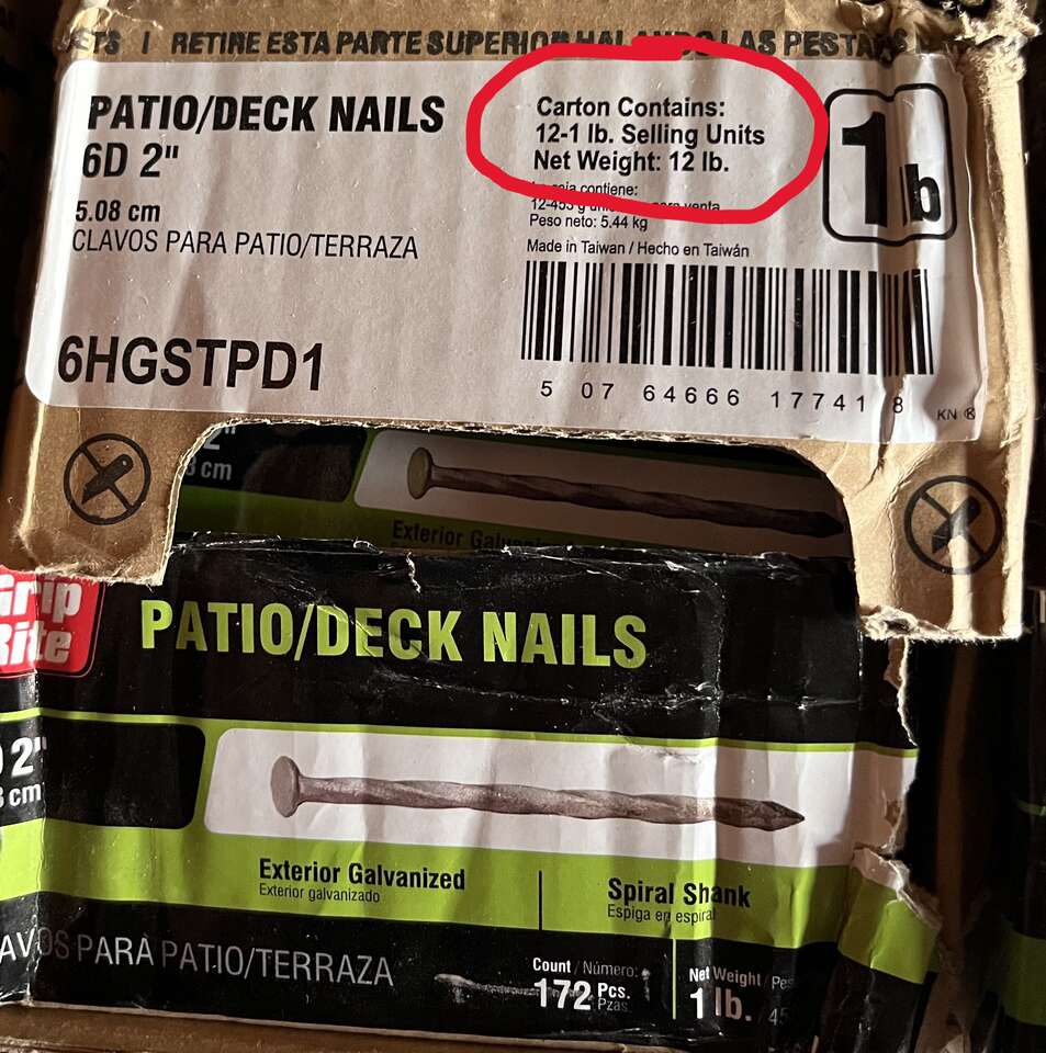 12 PACK- Grip-Rite 6HGSTPD1 2" 11-Gauge 6-penny Exterior Galvanized Spiral Shank Patio/Deck Nails