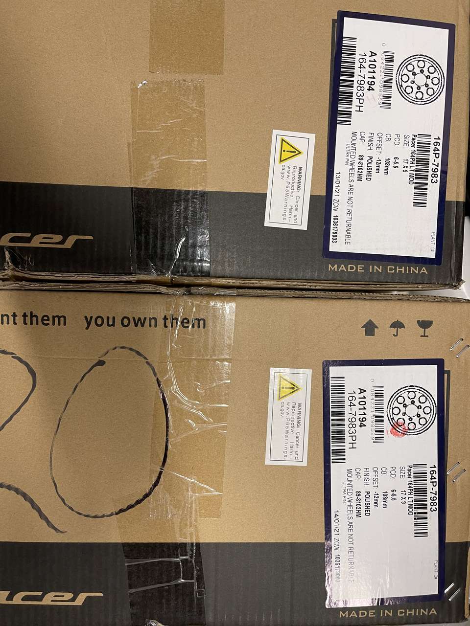 Two (2) Pacer Aluminum 17” wheels.