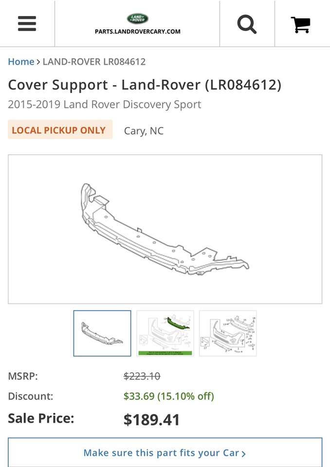 Land Rover Sport Cover Support Part # LR084612