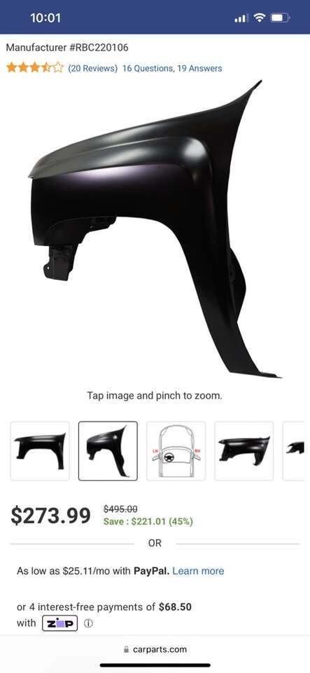 Chevrolet Silverado Driver Front Replacement Fende