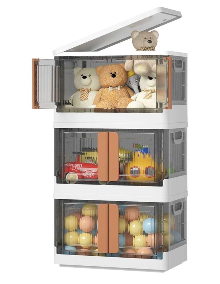 HAIXIN Closet Organizers and Storage - Dorm Room Essentials, 8.4 Gal Collapsible Stackable Storage Bins, Plastic, 3 Pack