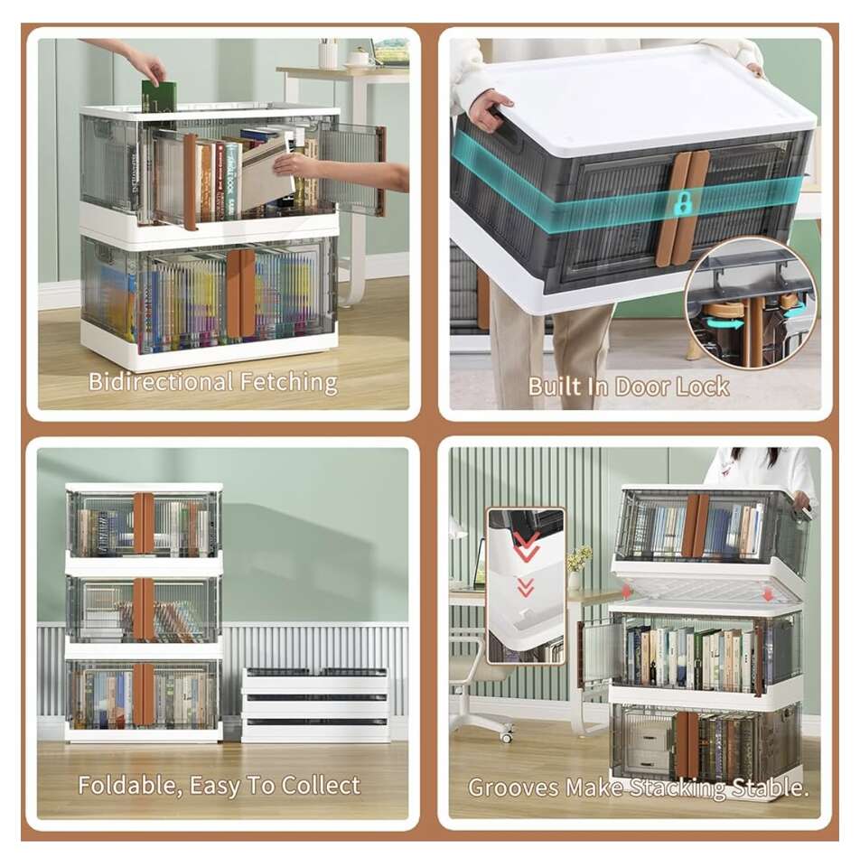 HAIXIN Closet Organizers and Storage - Dorm Room Essentials, 8.4 Gal Collapsible Stackable Storage Bins, Plastic, 3 Pack