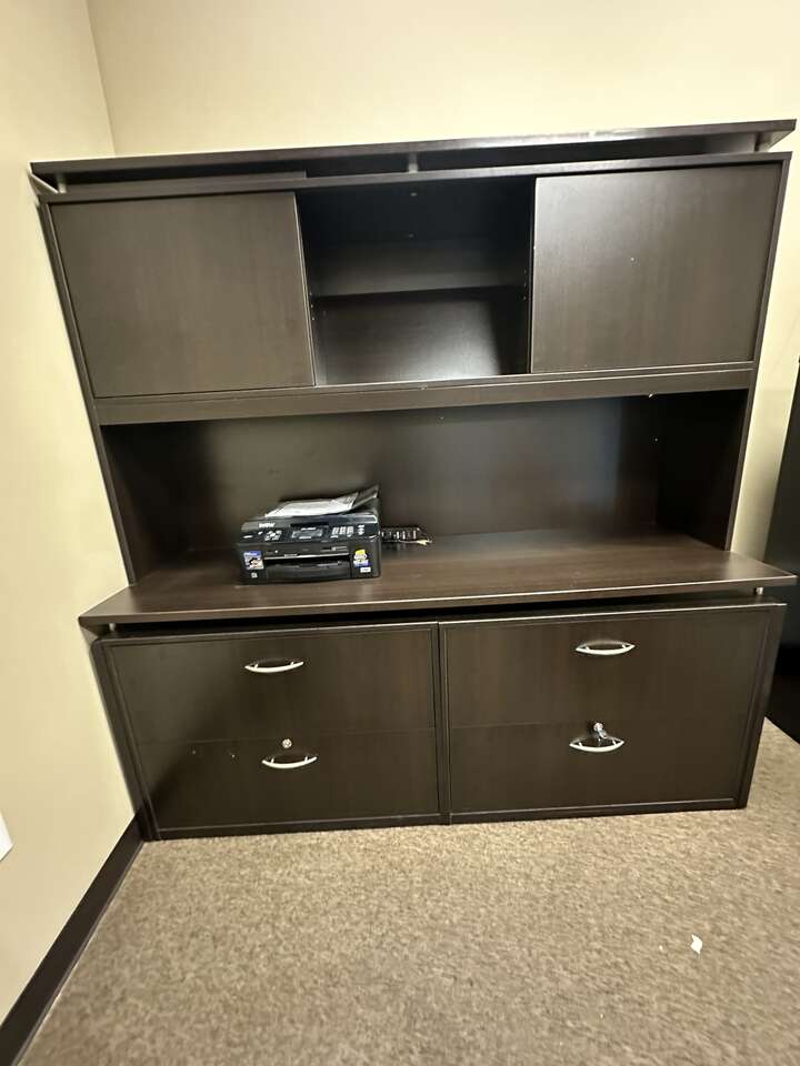 Office credenza with locking file drawers.