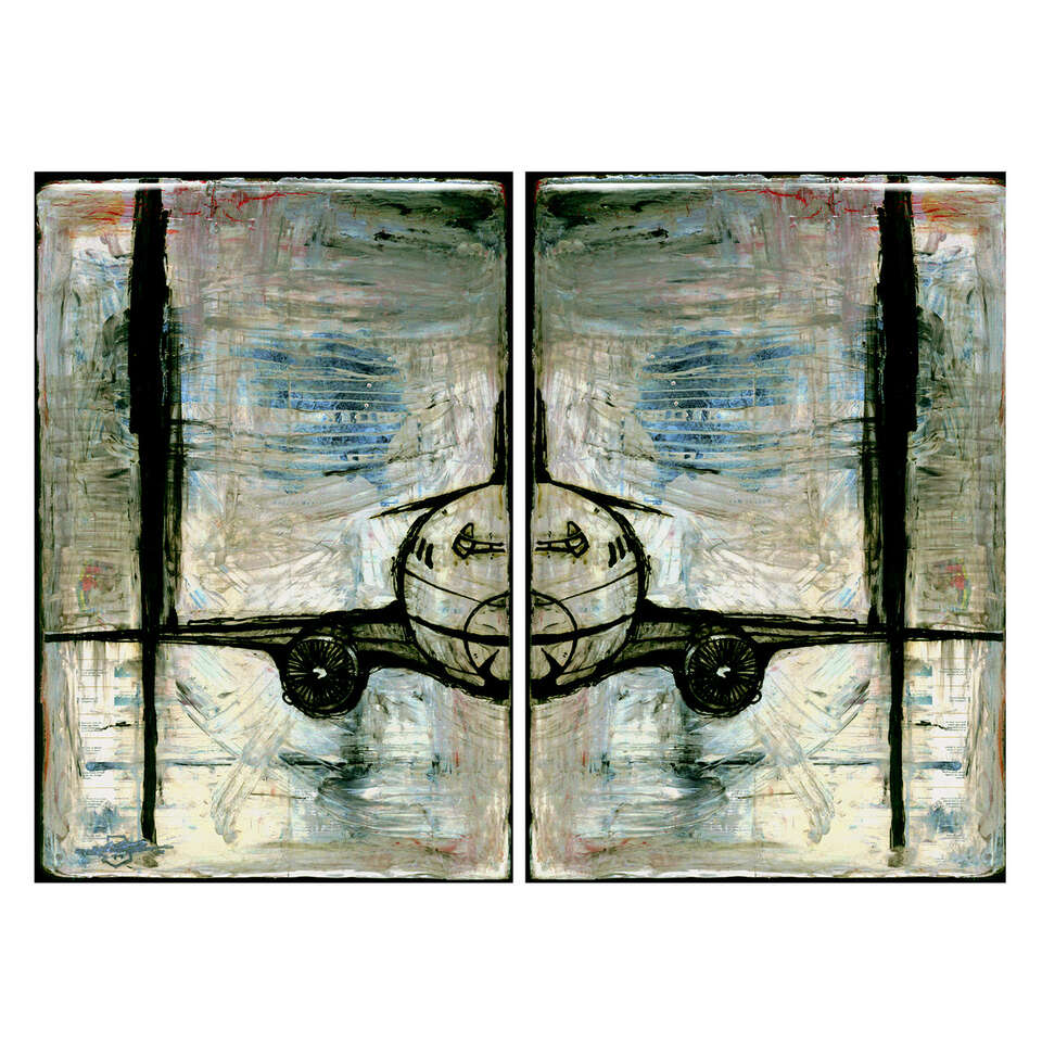 Modern Art Diptych Air O Plane by Aaron Kraten Set of 2