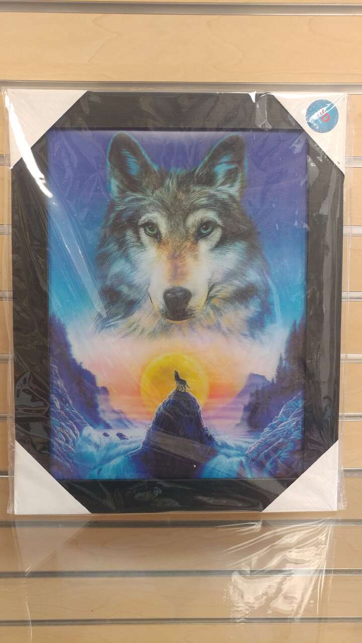 3-D picture _ Wolf, Horses, Deer, USA - $19.99 = 1 ( NEW ) black frame