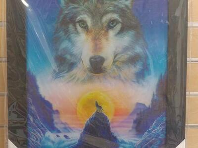 3-D picture _ $19.99 = 1 _ Wolf, Deer, Founding Fathers /USA map & founding fathers, flowers, horses ( NEW ) black frame