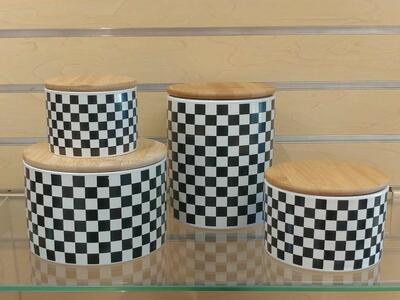 4pc _ Kitchen Canister / Storage Container set - $29.99 ( NEW ) checkered. black & white