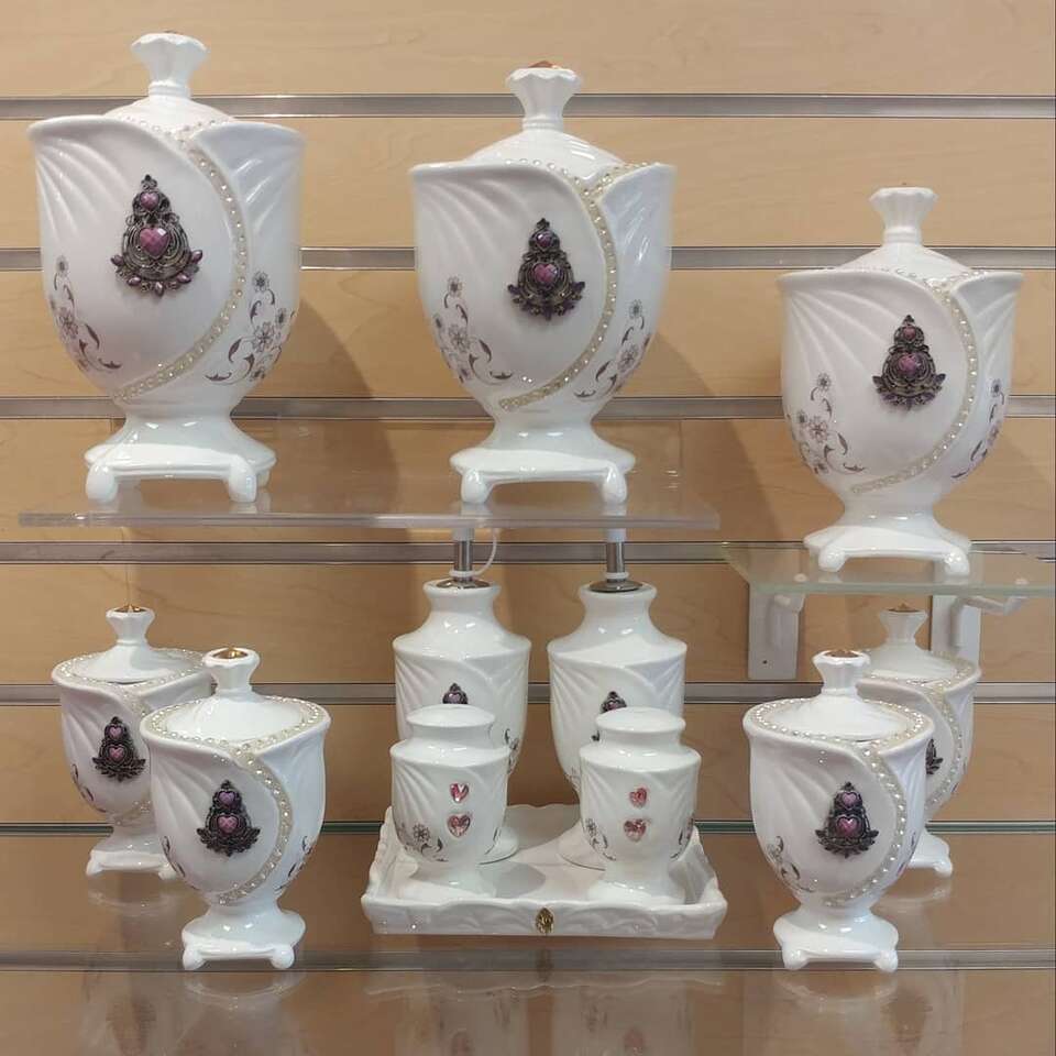 12pc _ Kitchen Canister / Storage Container set ( NEW ) ceramic. white & purple