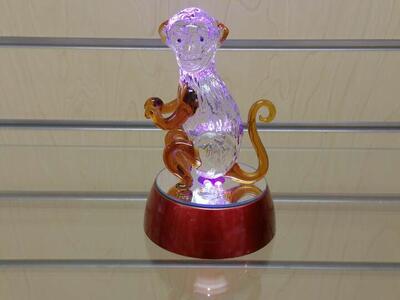 Glass Monkey Figurine with LED lights ( NEW ) mirror. gift, souvenir