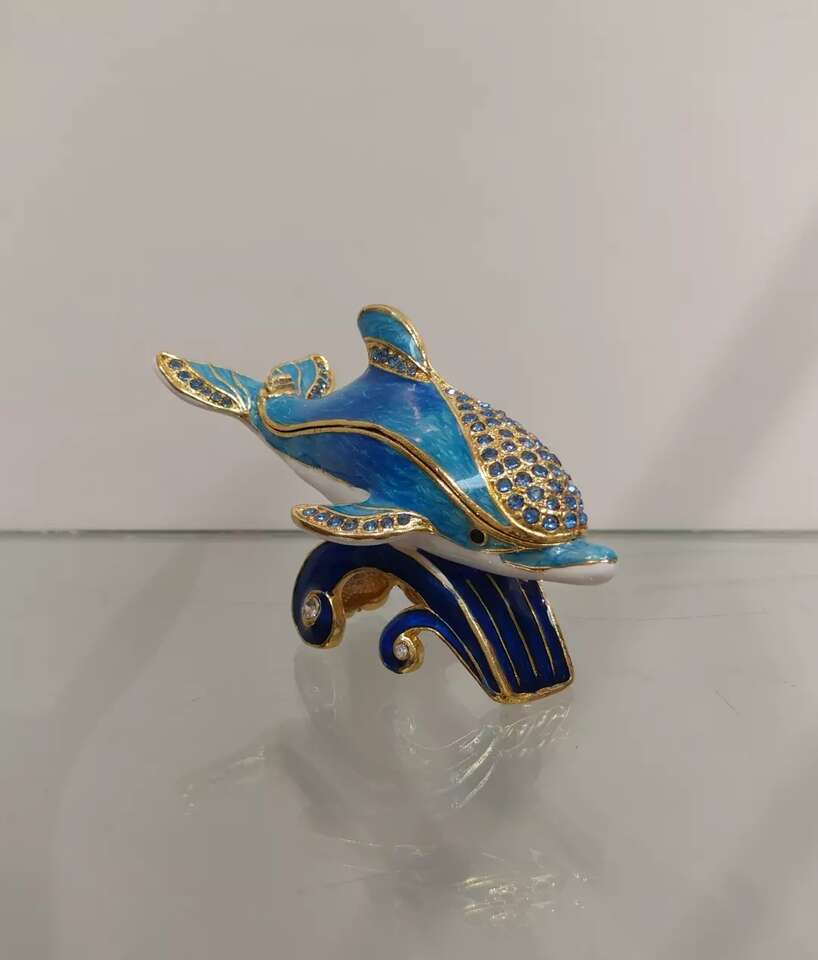 Jeweled Dolphin trinket / figurine - $24.99 ( NEW ) white/blue/gold