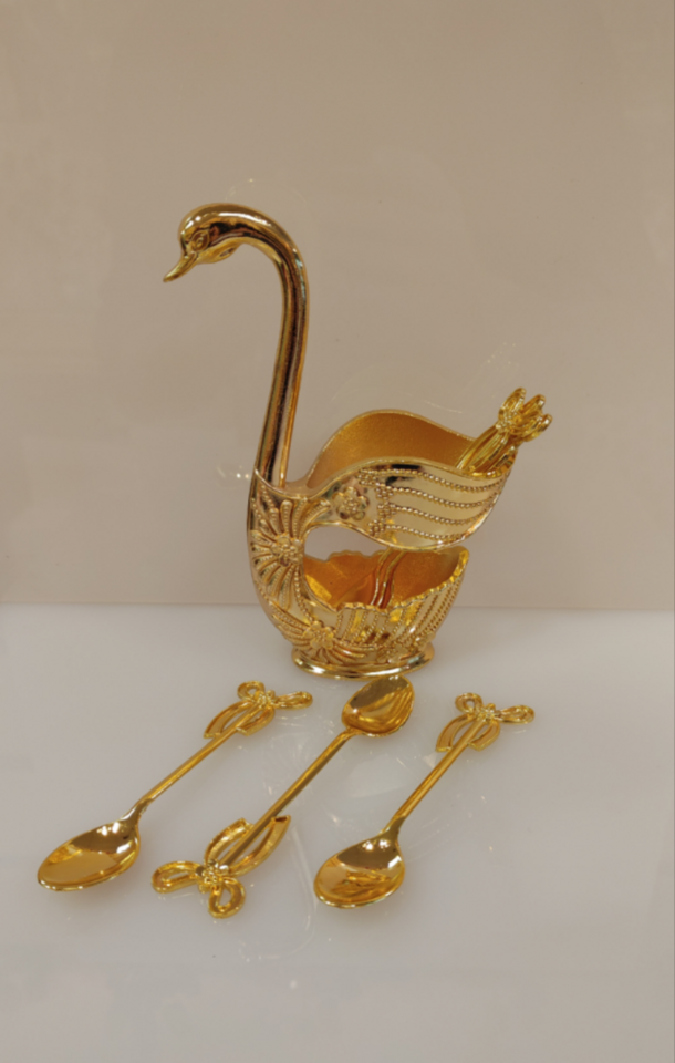 7pc _ Swan Holder &amp; 6 Spoons _ Demitasses / Espresso / Coffee - $14.99 ( NEW ) gold