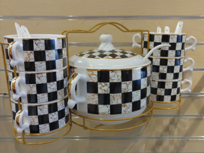 15pc Porcelain Soup set - $59.99. Checkered ( NEW ) black / white / gold