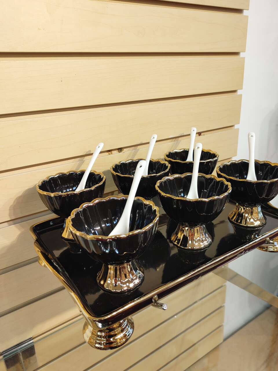 13pc Porcelain Ice Cream set ( NEW ) black & gold, green & gold, white & gold