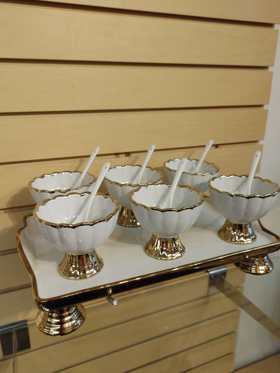 13pc Porcelain Ice Cream set ( NEW ) white &amp; gold
