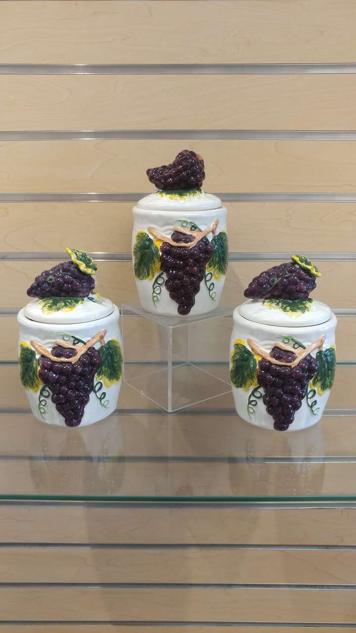3pc _ Kitchen Canister / Storage Container set - $24.99 ( NEW ) ceramic. purple grapes