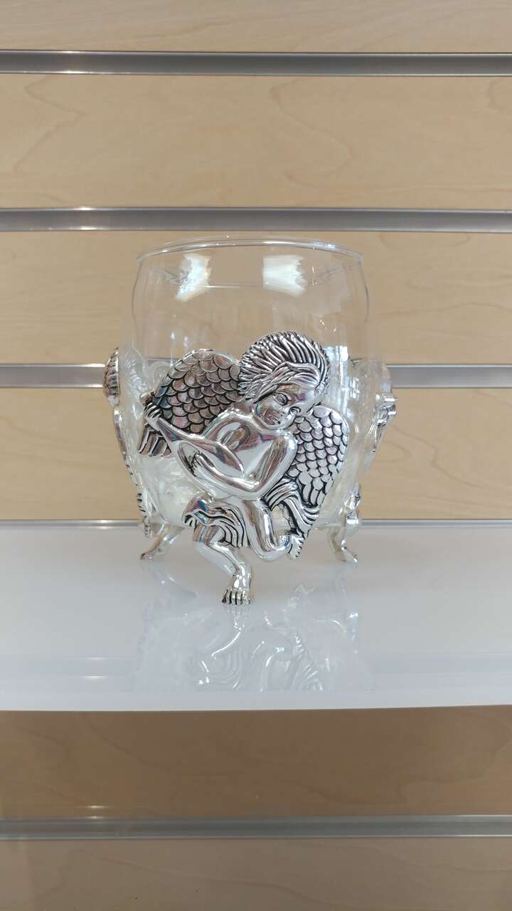Angels _ Glass Cup / Mug / Holder / Display ( NEW ) silver plated