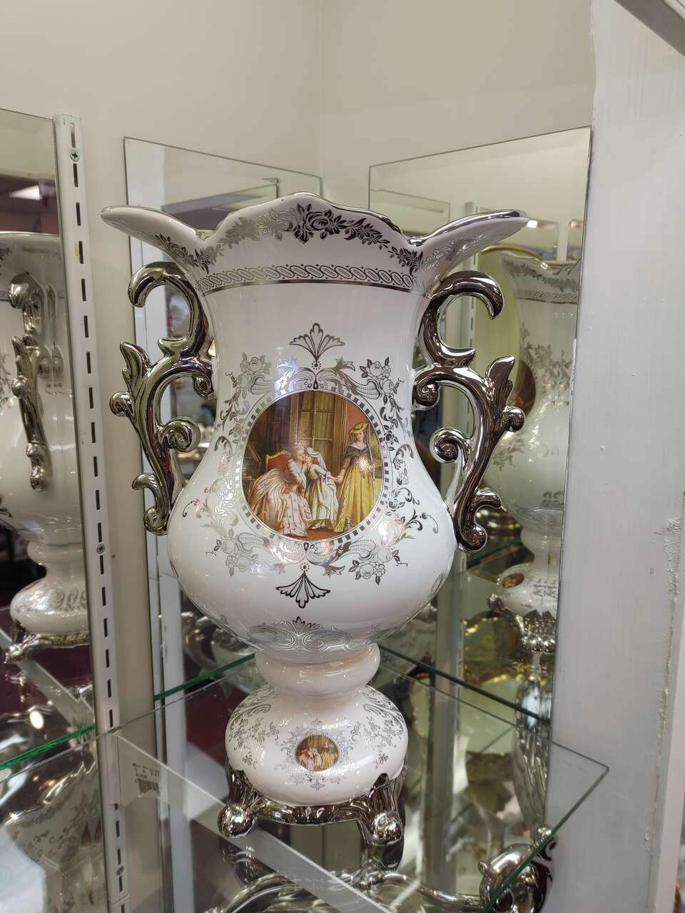 Porcelain Vase ( NEW ) white & silver